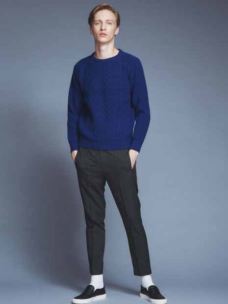 【LANEROSSI】RIB×CROSSKNIT クルーネックニット