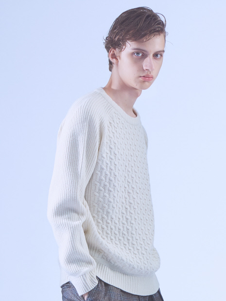 【LANEROSSI】RIB×CROSSKNIT クルーネックニット
