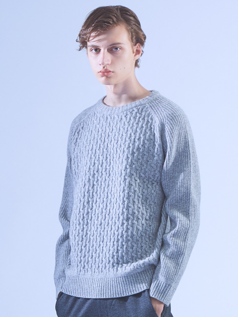 【LANEROSSI】RIB×CROSSKNIT クルーネックニット