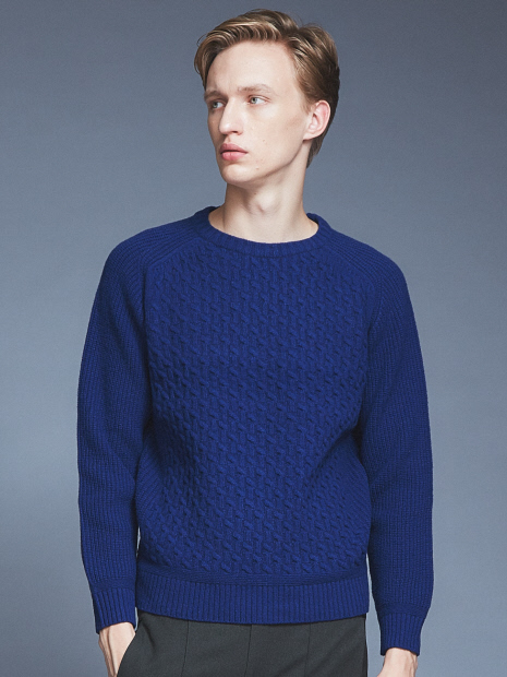 【LANEROSSI】RIB×CROSSKNIT クルーネックニット