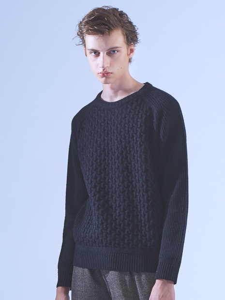 【LANEROSSI】RIB×CROSSKNIT クルーネックニット
