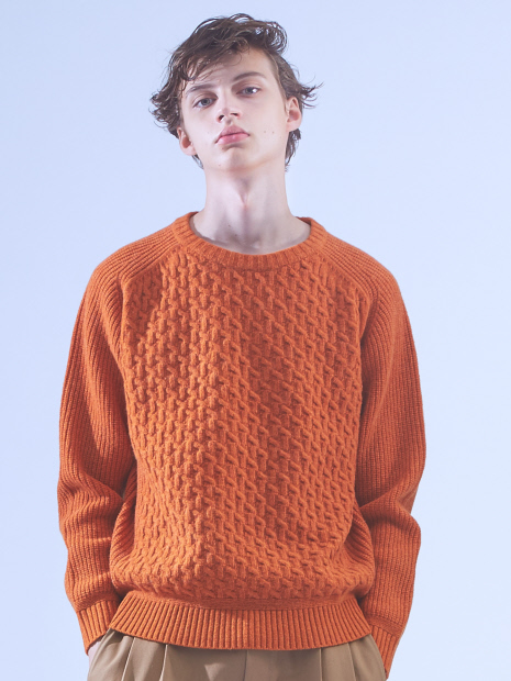 【LANEROSSI】RIB×CROSSKNIT クルーネックニット