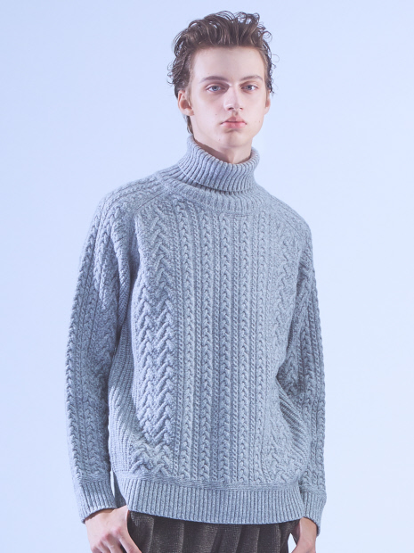 【LANEROSSI】RIB×CROSSKNIT タートルネックニット