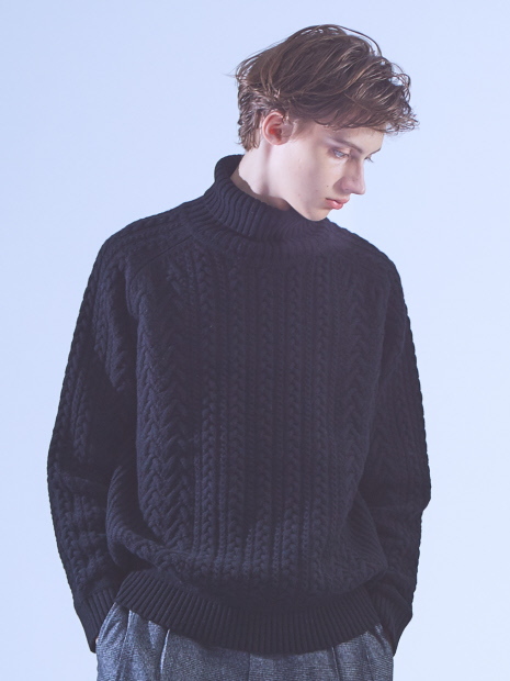 【LANEROSSI】RIB×CROSSKNIT タートルネックニット