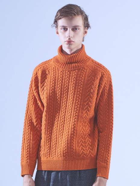 【LANEROSSI】RIB×CROSSKNIT タートルネックニット
