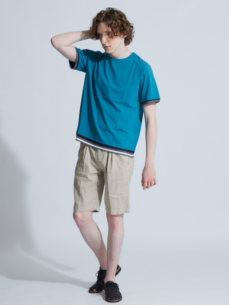 【ノンストレス】ベア天竺圧着ニットトリムTシャツ