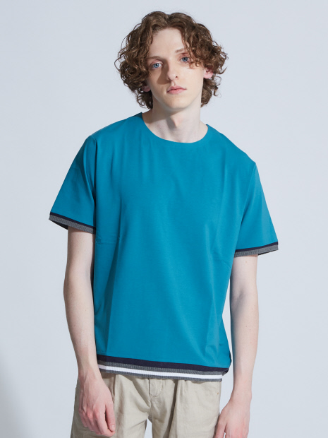 【ノンストレス】ベア天竺圧着ニットトリムTシャツ