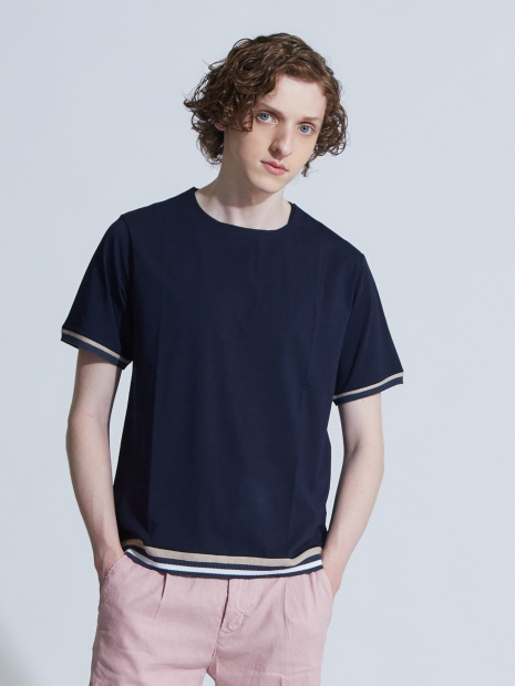 【ノンストレス】ベア天竺圧着ニットトリムTシャツ