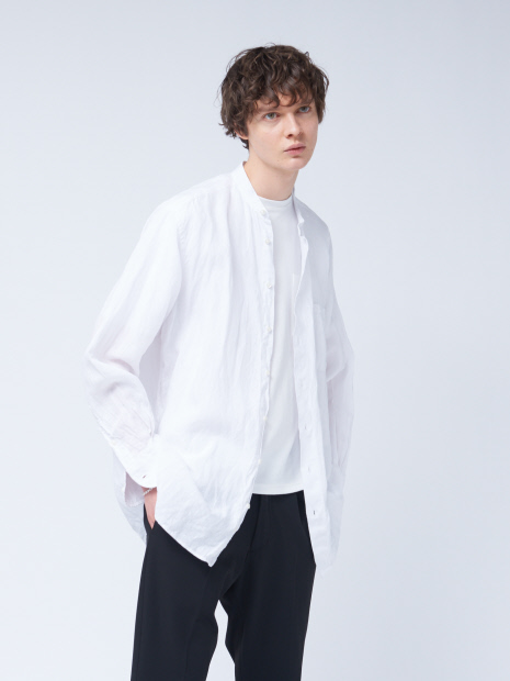 別注】Individualized shirts リネン バンドカラーシャツ｜OUTLET