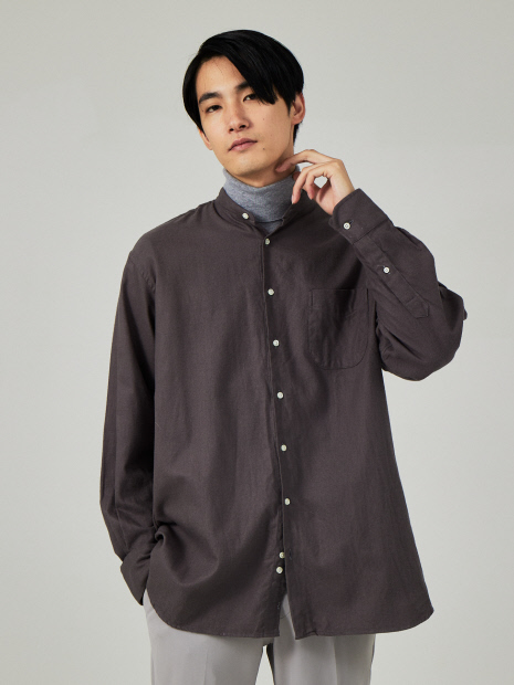 【Individualized shirts / インディビジュアライズドシャツ】 別注  ネル オーバーサイズ バンドカラー シャツ