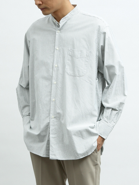 【Individualized shirts】別注 / ストライプ バンドカラーシャツ