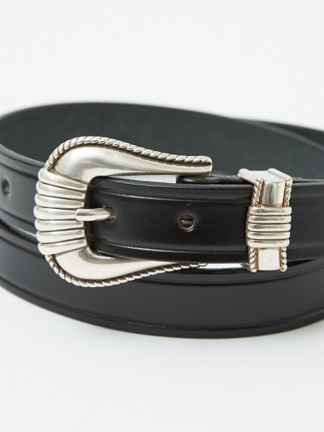 【TORY LEATHER/ トリーレザー】3Piece Silver Buckle Belt / 3ピース シルバー バックル ベルト ブラック