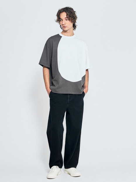 ウズマキ バイカラー 半袖Tシャツ / オーバーサイズ