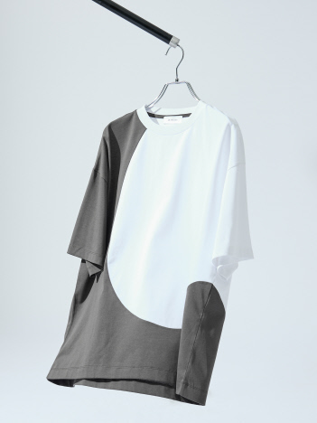 ABAHOUSE - ウズマキ バイカラー 半袖Tシャツ / オーバーサイズ