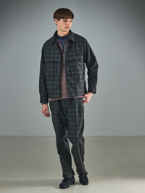セットアップ対応】ウールライク チェック CPOシャツブルゾン 