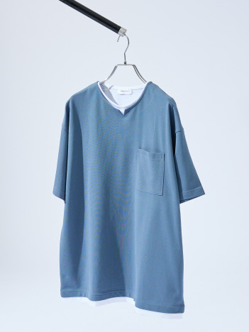 ABAHOUSE - キーネック カノコ半袖Tシャツ / フェイクレイヤード