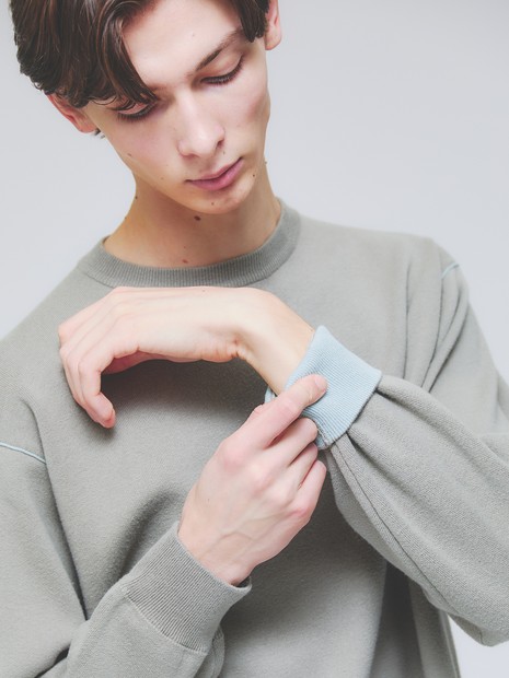 【リバーシブルカラー】14Gコットン ニットスウェット / クルーネックプルオーバー