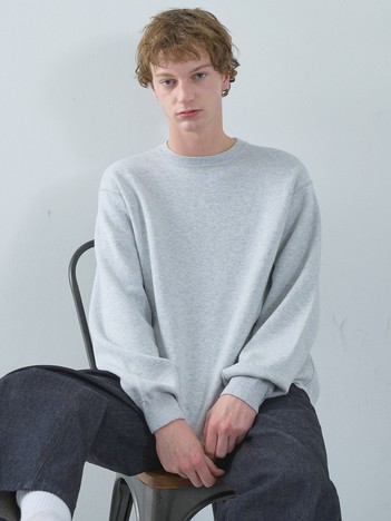 【リバーシブルカラー】14Gコットン ニットスウェット / クルーネックプルオーバー