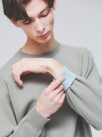 【リバーシブルカラー】14Gコットン ニットスウェット / クルーネックプルオーバー