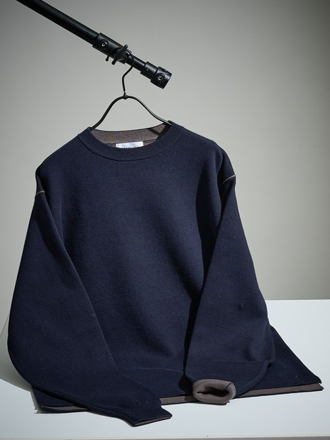 リバーシブルカラー】14Gコットン ニットスウェット / クルーネック