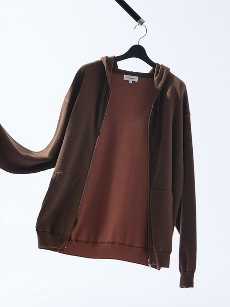 リバーシブルカラー】14Gコットン ニット ZIPパーカー｜ABAHOUSE