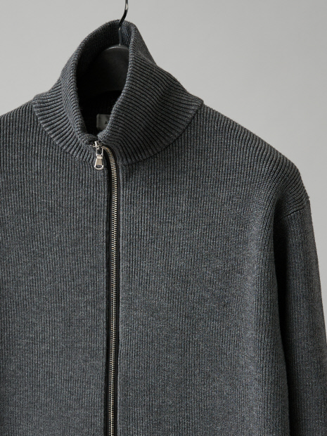 ダブルジップ ハイブリッドウール ニット ウェア ネイビー グレー Lサイズ ダブルジップニットトップス