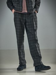 セットアップ対応】ウールライク チェック ボリュームタック ワイド