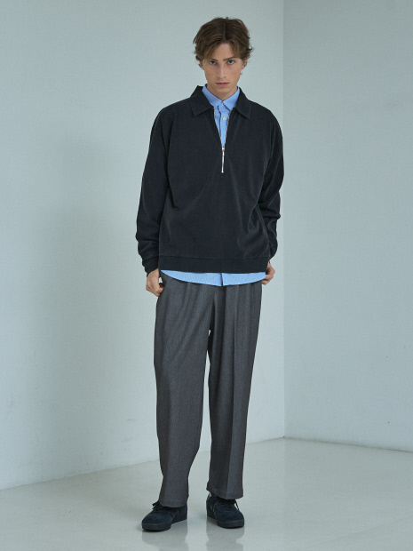 【ウォッシュ加工】ロング ハーフジップ プルオーバー / ロンT