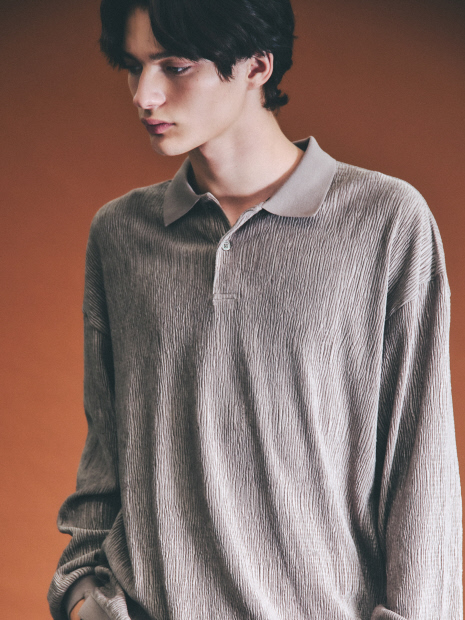 ベロアプリーツ ニットポロシャツ / オーバーサイズ