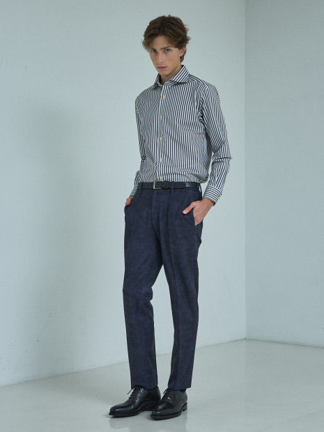 【ON/OFF兼用】360°ストレッチ ロンドンストライプ ワイドカラーシャツ / FLEX SHIRTS