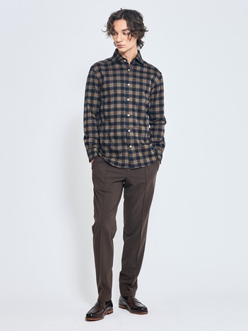 【ON/OFF兼用】ドレスニット ネルツイル＆チェック ワイドカラーシャツ / FLEX SHIRTS