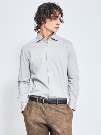 【ON/OFF兼用】ドレスニット ネルツイル＆チェック ワイドカラーシャツ / FLEX SHIRTS