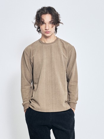 アイレットベロア　クルーネック長袖Tシャツ