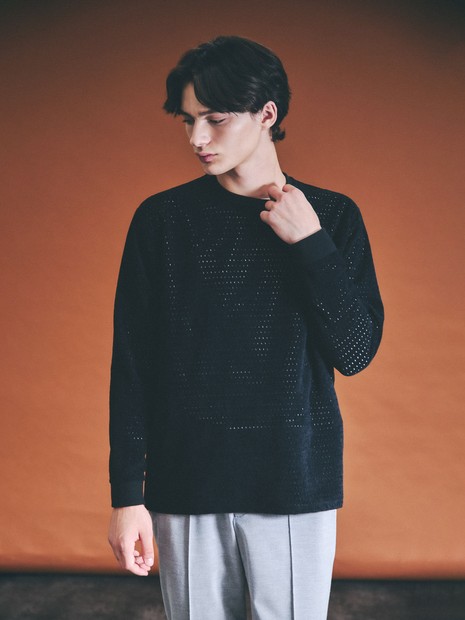 アバハウス（ABAHOUSE）/アイレットベロア　クルーネック長袖Tシャツ アイレットベロア クルーネック長袖Tシャツ｜ABAHOUSE / アバハウス