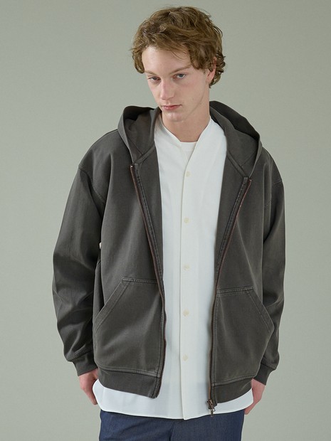 スウェットライク】フェード ポンチ ダブルZIPパーカー【予約