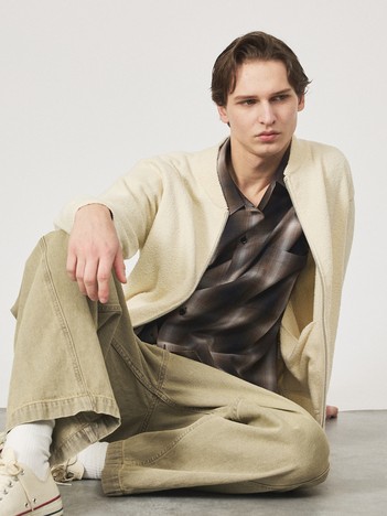 コットンブークレー ダブルZIP ニットブルゾン / クルーカーディガン