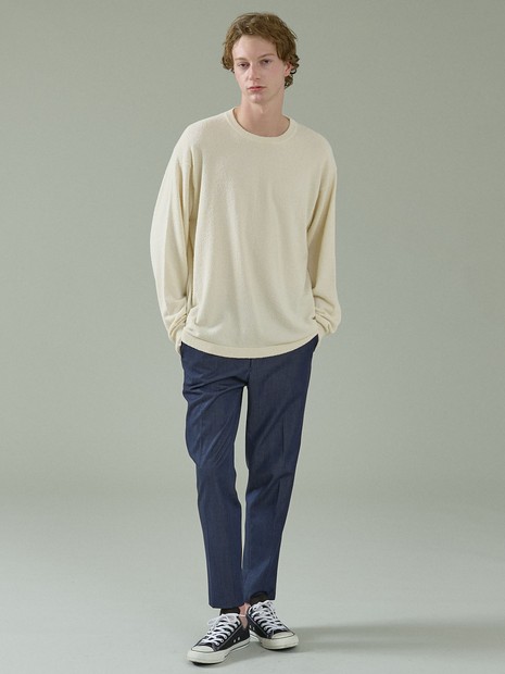 コットンブークレー クルーネックニット