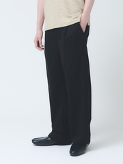 ストレッチリネンブレンド　1プリーツワイドパンツ