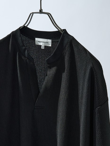 CREPE JERSEY ヘンリーネック スキッパーTシャツ【予約】｜ABAHOUSE