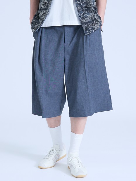 TRシャンブレー ワイドショートパンツ / クロップドスラックス【予約