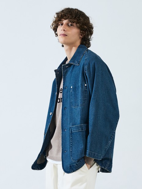 新品 タグ付 CAPRI デニム ジップ カバーオール ジャケット 48 ブルー