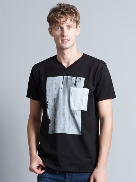 ホワイトキャンバスVネックTシャツ