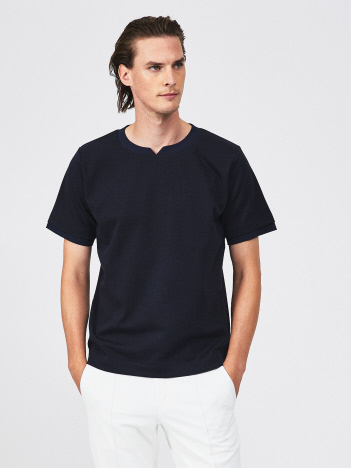 5351POUR LES HOMMES - 異素材スリットカラー 半袖Tシャツ