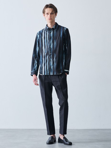 ブラッシュ ストライプ ストレッチ 長袖シャツ