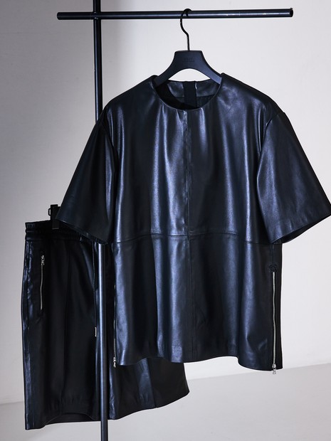 セットアップ対応】レザー ジップ 半袖Tシャツ｜5351POUR LES HOMMES