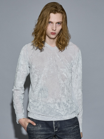 5351POUR LES HOMMES - クラッシュベロア Vネック 長袖Tシャツ【予約】