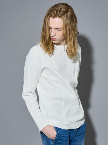 5351POUR LES HOMMES - 【軽量 / ハイストレッチ】サーマル ワッフル 長袖ニット【予約】