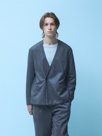 セットアップ対応】ストレッチ スエード ノーカラージャケット