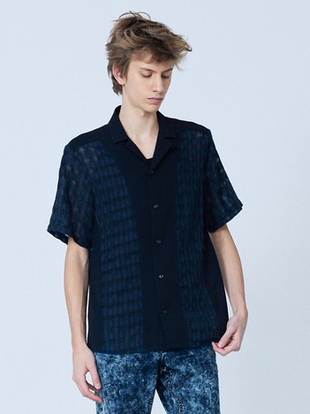 【コンビネーション】シアー チェック 半袖シャツ