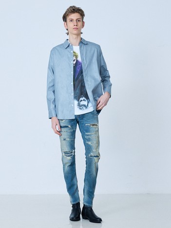 【サイドジップ】ダメージ スキニー デニム【予約】